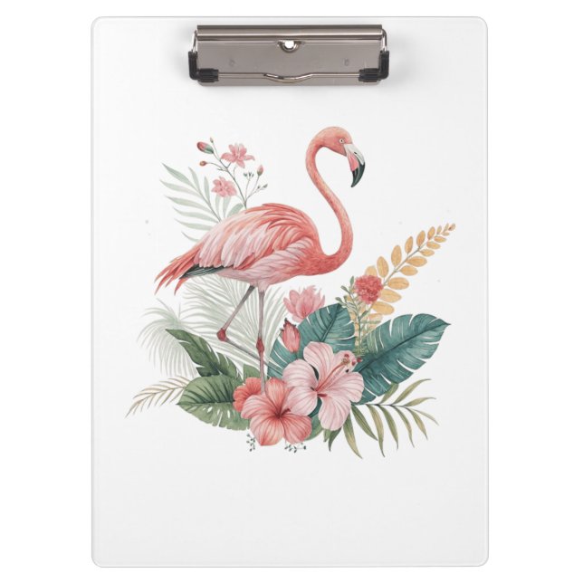 Flamingo With Flowers Klemmbrett (Vorderseite)