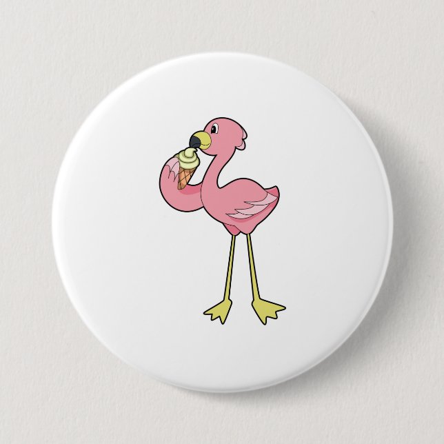 Flamingo with Waffle ice cream Button (Vorderseite)