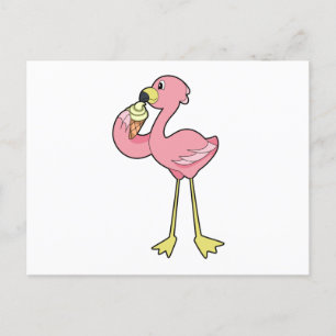 Flamingo with Waffle ice cream Postkarte