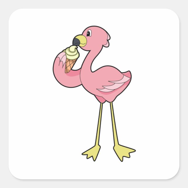 Flamingo with Waffle ice cream Quadratischer Aufkleber (Vorderseite)