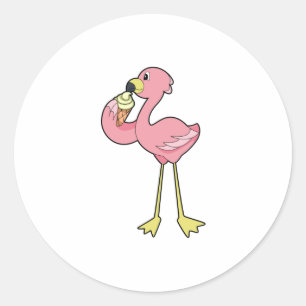 Flamingo with Waffle ice cream Runder Aufkleber