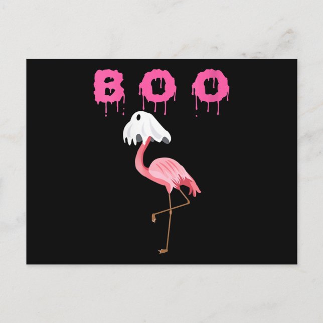 Flamingo | Womens Flamingo Boo Ghost Halloween Ankündigungspostkarte (Vorderseite)