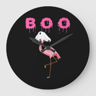 Flamingo   Womens Flamingo Boo Ghost Halloween Große Wanduhr