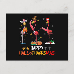 Flamingo   Womens Flamingo Happy HalloThanksmas Einladungspostkarte