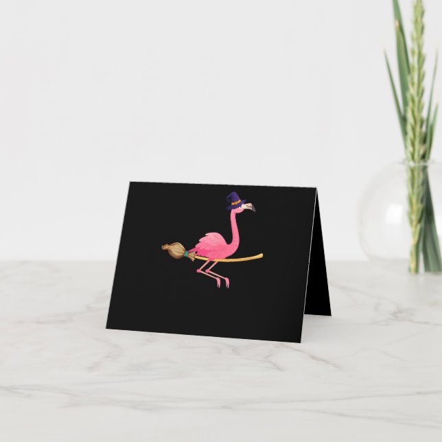 Flamingo Womens Funny Flamingo Witch Halloween Dankeskarte (Vorderseite)