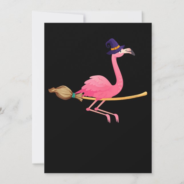 Flamingo Womens Funny Flamingo Witch Halloween Einladung (Vorderseite)