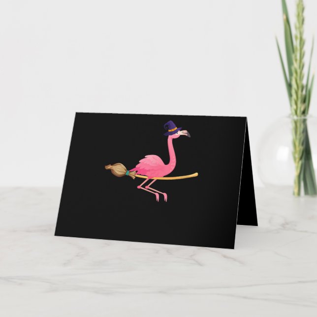 Flamingo Womens Funny Flamingo Witch Halloween Karte (Vorderseite)
