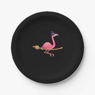 Flamingo Womens Funny Flamingo Witch Halloween Pappteller