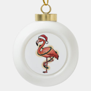 Flamingo wrapped in Christmas Light Pink Bird Keramik Kugel-Ornament