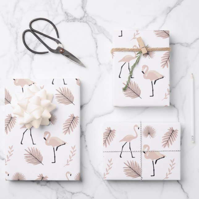 Flamingo Wrapping Paper Flat Sheet Set 3 Geschenkpapier Set (Vorderseite)