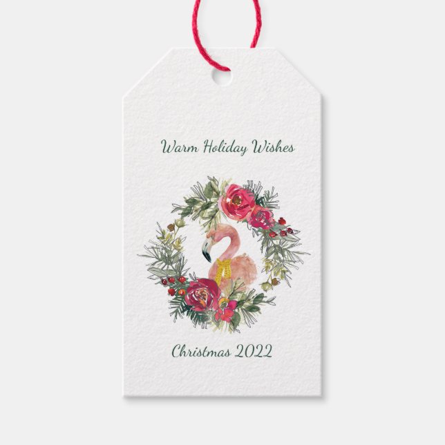 Flamingo Wreath Warm Holiday Wünsche Custom Geschenkanhänger (Vorderseite)