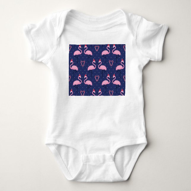 Flamingo Xmas Hat Candy Pattern Baby Strampler (Vorderseite)