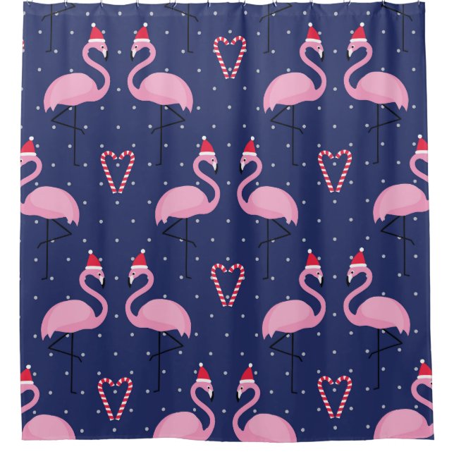 Flamingo Xmas Hat Candy Pattern Duschvorhang (Vorderseite)