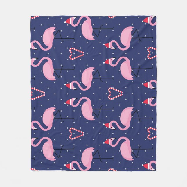 Flamingo Xmas Hat Candy Pattern Fleecedecke (Vorderseite)