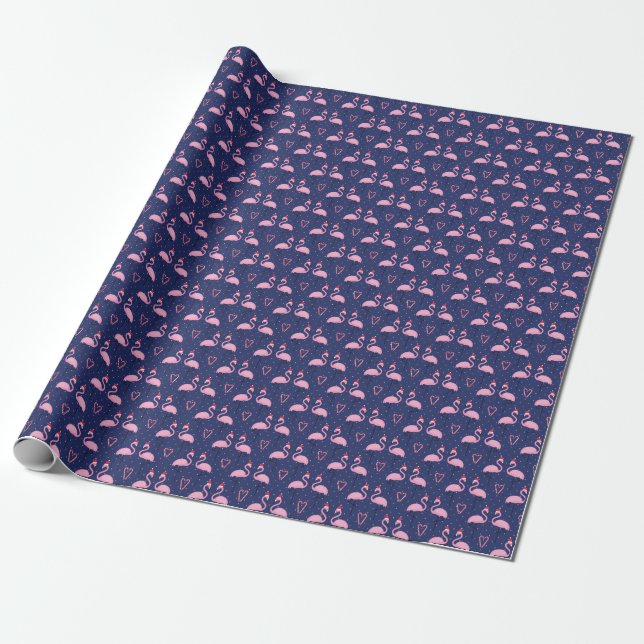 Flamingo Xmas Hat Candy Pattern Geschenkpapier (Ungerollt)