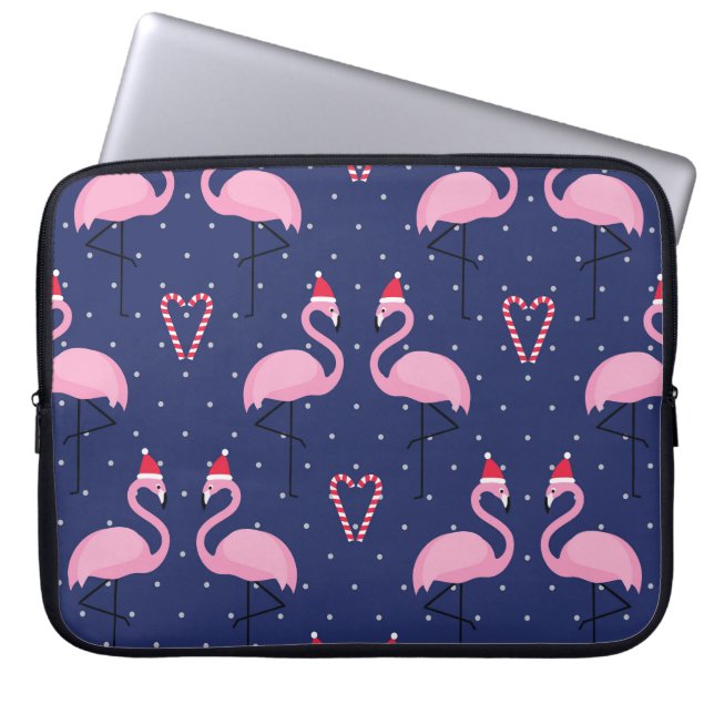 Flamingo Xmas Hat Candy Pattern Laptopschutzhülle (Vorderseite)