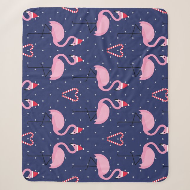 Flamingo Xmas Hat Candy Pattern Sherpadecke (Vorderseite)