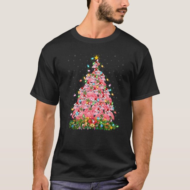 Flamingo  Xmas Lights Santa Flamingo Christmas Tre T-Shirt (Vorderseite)