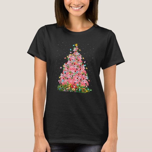 Flamingo  Xmas Lights Santa Flamingo Christmas Tre T-Shirt (Vorderseite)