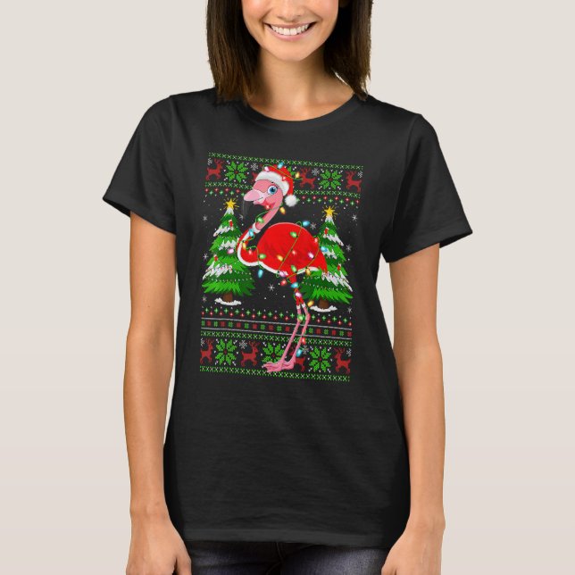Flamingo  Xmas Lights Ugly Santa Flamingo Christma T-Shirt (Vorderseite)