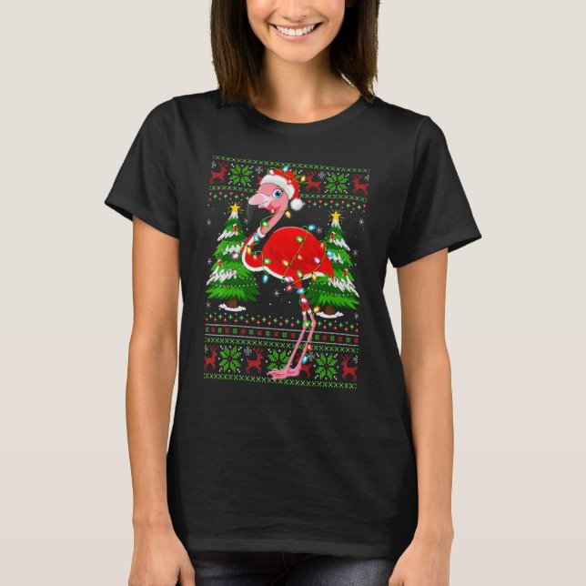 Flamingo  Xmas Lights Ugly Santa Flamingo Christma T-Shirt (Vorderseite)