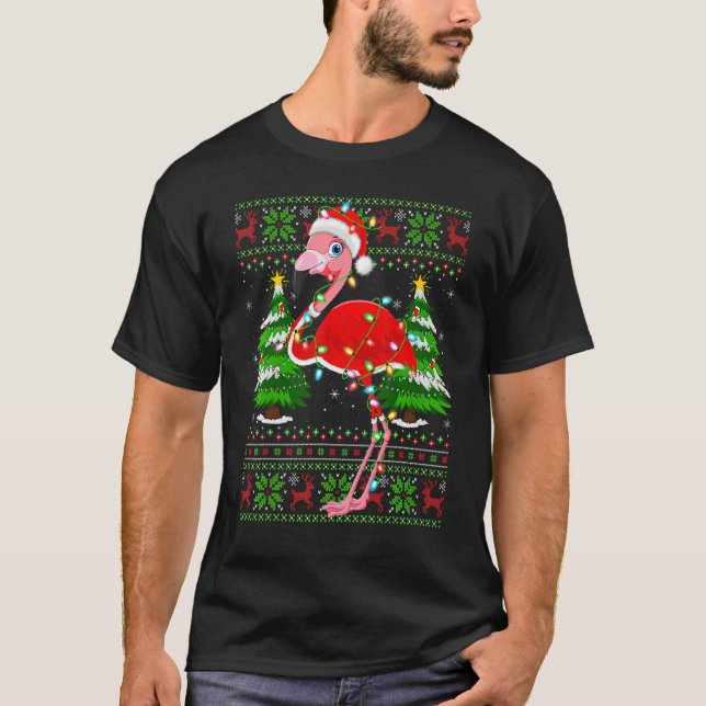 Flamingo  Xmas Lights Ugly Santa Flamingo Christma T-Shirt (Vorderseite)