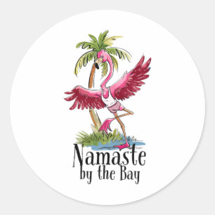 Flamingo Yoga Namaste bei den Y Palmen Strand Vi Runder Aufkleber