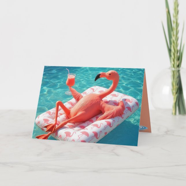 Flamingo zum Geburtstag Entspannen auf einer Poolm Karte (Vorderseite)