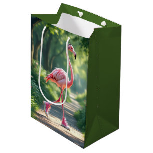 Flamingo zum Geburtstag in Sneakern mit Kopfhörern Mittlere Geschenktüte