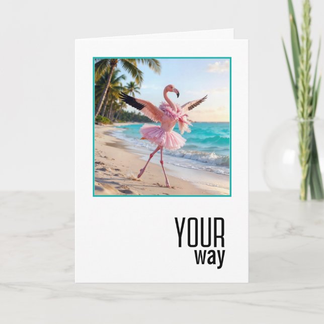 Flamingo zum Geburtstag mit rosa Tutu Karte (Vorderseite)