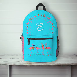 Flamingoes Aqua Monogram Girls Backpack Bedruckter Rucksack