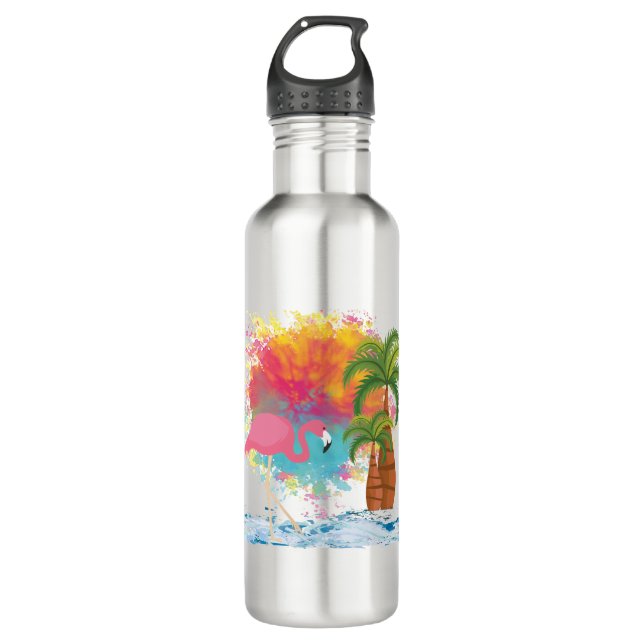 Flamingoregenbogenspritzen Edelstahlflasche (Vorderseite)