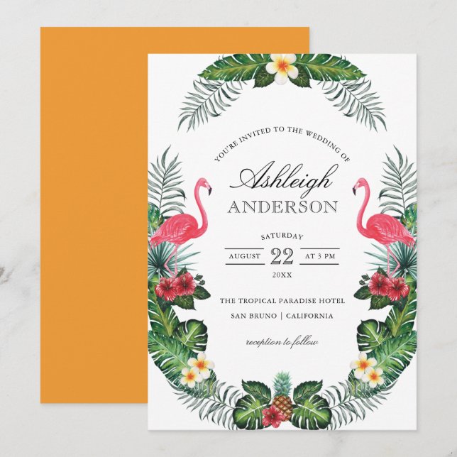 Flamingos & Ananas Tropisches Brautparty Einladung (Vorne/Hinten)