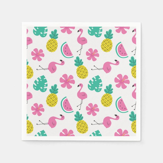 Flamingos, Ananas und Blume Serviette (Vorderseite)