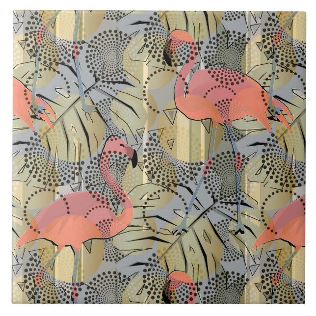 Flamingos auf abstraktem Hintergrund Fliese (Vorderseite)