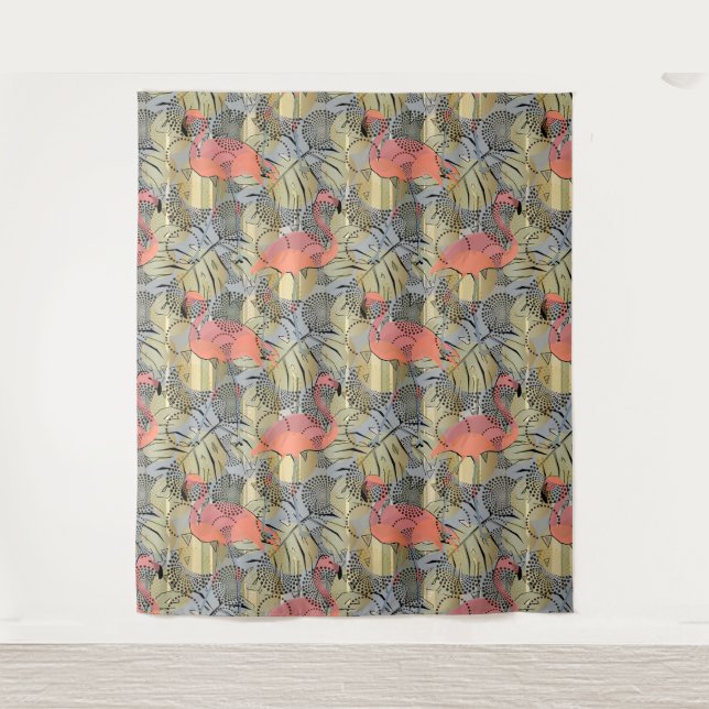Flamingos auf abstraktem Hintergrund. Wandteppich (Vorderseite)
