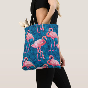 Flamingos auf blauen Bananen-Blätter