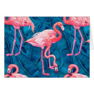 Flamingos auf blauen Bananen-Blätter