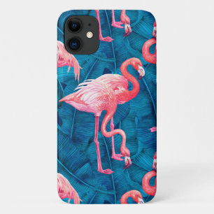 Flamingos auf blauen Bananen-Blätter Case-Mate iPhone Hülle