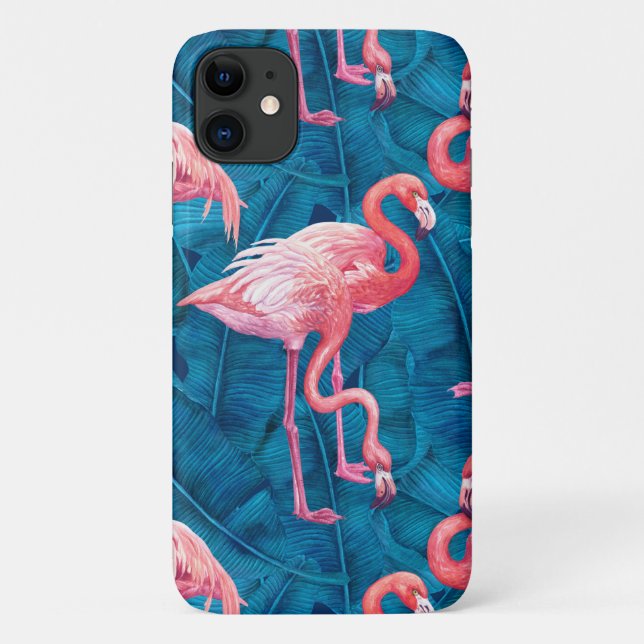 Flamingos auf blauen Bananen-Blätter Case-Mate iPhone Hülle (Rückseite)