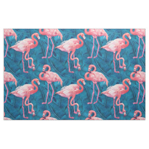 Flamingos auf blauen Bananen-Blätter Stoff