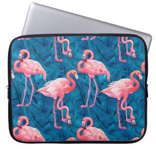Flamingos auf blauen Bananenblättern Laptopschutzhülle