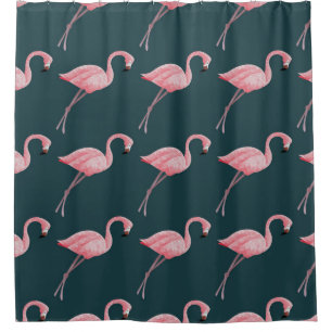 Flamingos auf blauen, Vintagen, nahtlosen Mustern. Duschvorhang