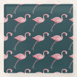 Flamingos auf blauen, Vintagen, nahtlosen Mustern. Glasuntersetzer