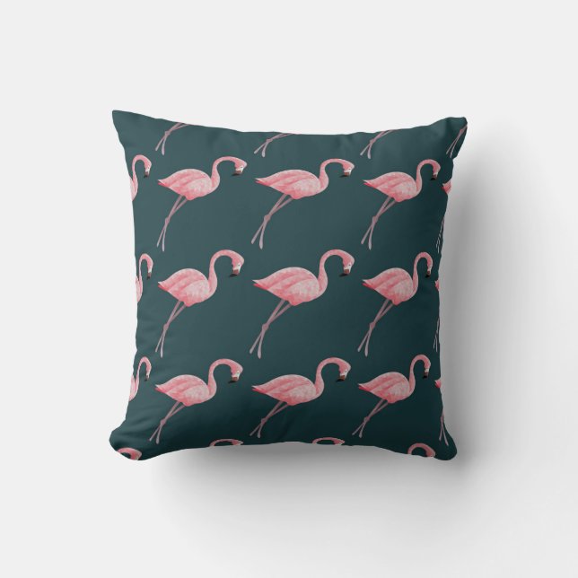 Flamingos auf blauen, Vintagen, nahtlosen Mustern. Kissen (Vorderseite)