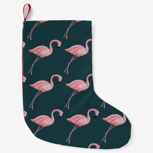 Flamingos auf blauen, Vintagen, nahtlosen Mustern. Kleiner Weihnachtsstrumpf (Vorderseite)