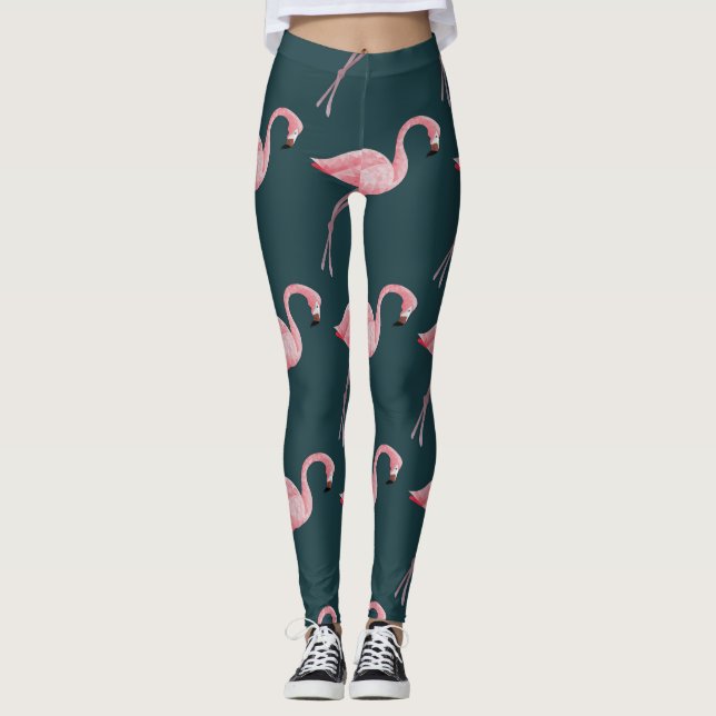 Flamingos auf blauen, Vintagen, nahtlosen Mustern. Leggings (Vorderseite)