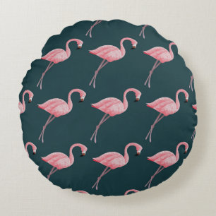 Flamingos auf blauen, Vintagen, nahtlosen Mustern. Rundes Kissen