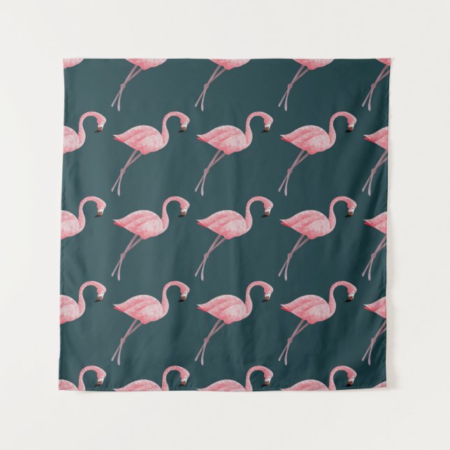 Flamingos auf blauen, Vintagen, nahtlosen Mustern. Wandteppich (Vorderseite)