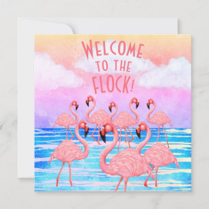 Flamingos auf der Parade Flach Grußkarte Karte
